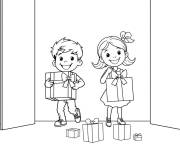 Coloriage et dessins gratuit Gar&ccedil;on et fille et cadeaux Black Friday à imprimer