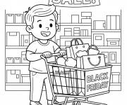 Coloriage Gar&ccedil;on fait ses courses le Black Friday