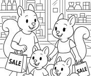 Coloriage La famille &eacute;cureuil fait ses achats pour le Black Friday