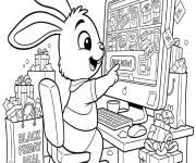 Coloriage Lapin fait des achats en ligne pendant le Black Friday