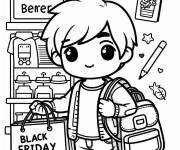Coloriage Paysage d'un gar&ccedil;on kawaii au shopping