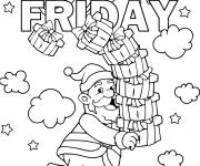 Coloriage P&egrave;re Noel avec cadeaux de Black Friday