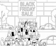 Coloriage Pleins d'acheteurs devant le centre commerciale