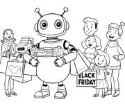 Coloriage Robot et la famille en Black Friday