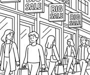 Coloriage Sc&egrave;ne de rue avec des acheteurs le Black Friday