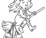 Coloriage Une sorci&egrave;re mignonne fait du shopping pendant le Black Friday