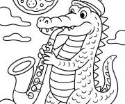 Coloriage Bombardino Crocodilo jouant du saxophone