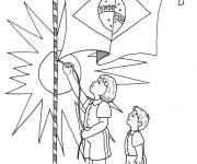 Coloriage Des enfants br&eacute;siliens hissent le drapeau