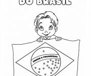 Coloriage et dessins gratuit Gar&ccedil;on br&eacute;silien tient le drapeau du br&eacute;sil à imprimer