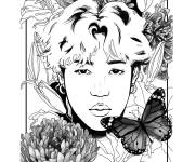 Coloriage BTS a motif en fleurs