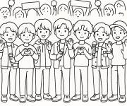 Coloriage BTS avec les fans style cartoon