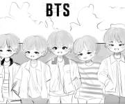 Coloriage BTS style dessin anim&eacute;