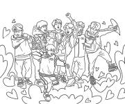 Coloriage Groupe BTS chantent ensemble