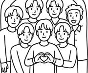 Coloriage Groupe BTS style dessin anim&eacute;