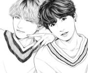 Coloriage Jimin et V de BTS r&eacute;aliste