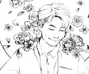 Coloriage Jungkook avec des roses