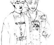 Coloriage V et Jimin de BTS