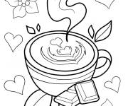 Coloriage café chaud avec des morceaux de chocolat