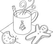 Coloriage Caf&eacute; chaud et dessert pour le nouvel an