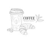 Coloriage Caf&eacute; et croissant pour le petite d&eacute;jeuner