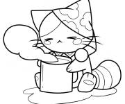 Coloriage Chaton tenant une Tasse de café