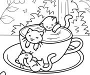 Coloriage Chatons nageant dans une tasse à café