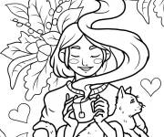 Coloriage Femme tenant une tasse de café