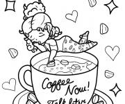 Coloriage Fille sur le bord de la tasse à café