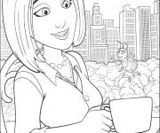 Coloriage La fille en buvant le caf&eacute;