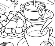 Coloriage Lait versé dans un café avec dessert