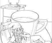 Coloriage Le gnome prépare du café