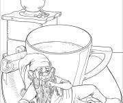 Coloriage Le gnome pr&eacute;pare du caf&eacute;