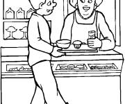 Coloriage On serve du caf&eacute; dans la cafeteria