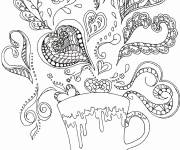 Coloriage Tasse &agrave; caf&eacute; avec des c&oelig;urs anti-stress
