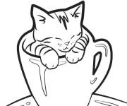 Coloriage Tasse &agrave; caf&eacute; avec un chat