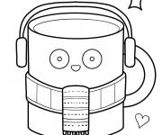 Coloriage Tasse &agrave; caf&eacute; portant une &eacute;charpe