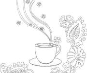 Coloriage Tasse de café avec des feuilles art