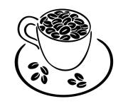 Coloriage Tasse de café avec des grains en noir et blanc