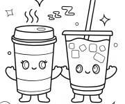 Coloriage tasse de caf&eacute; chaud &agrave; c&ocirc;t&eacute; d'une tasse de boisson glac&eacute;e