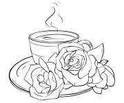 Coloriage Un bon matin avec un café et des fleurs