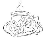 Coloriage Un bon matin avec un caf&eacute; et des fleurs
