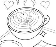 Coloriage Un café avec cappuccino décoré avec un cœur