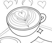 Coloriage Un caf&eacute; avec cappuccino d&eacute;cor&eacute; avec un c&oelig;ur