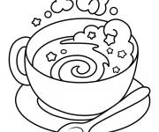 Coloriage Un caf&eacute; avec nuages et &eacute;toiles