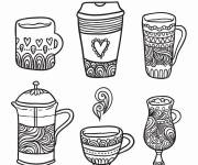 Coloriage et dessins gratuit Un ensemble d’ustensiles à café à imprimer