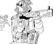 Coloriage Combattant de Call of Duty bien &eacute;quip&eacute; d'armes et &eacute;quipements