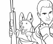 Coloriage Soldat avec son chien de guerre