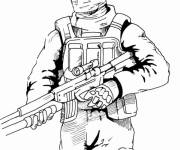 Coloriage Soldat avec son gilet pare-balles, casque et fusil