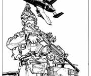 Coloriage Soldat soutenu avec l'&eacute;quipement lourd