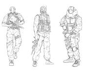 Coloriage trois soldats avec des différents skins